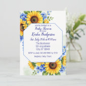 Zonnebloem en Blauwe Baby Shower Kaart (Staand voorkant)