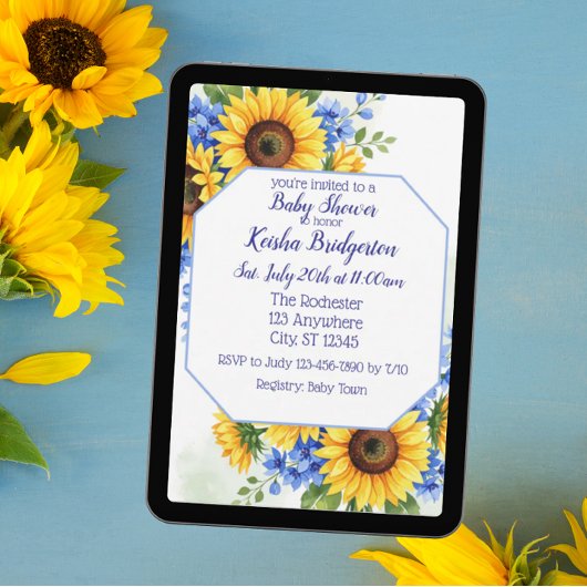 Zonnebloem en Blauwe Baby Shower Kaart