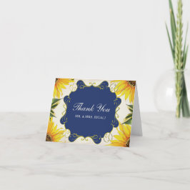 Zonnebloem en blauwe bruiloft Hartelijk dank Bedankkaart