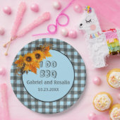 Zonnebloem en Blauwe Buffalo Checkgement Party Papieren Bordje (Feest)