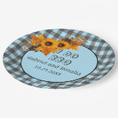 Zonnebloem en Blauwe Buffalo Checkgement Party Papieren Bordje (Gekanteld)