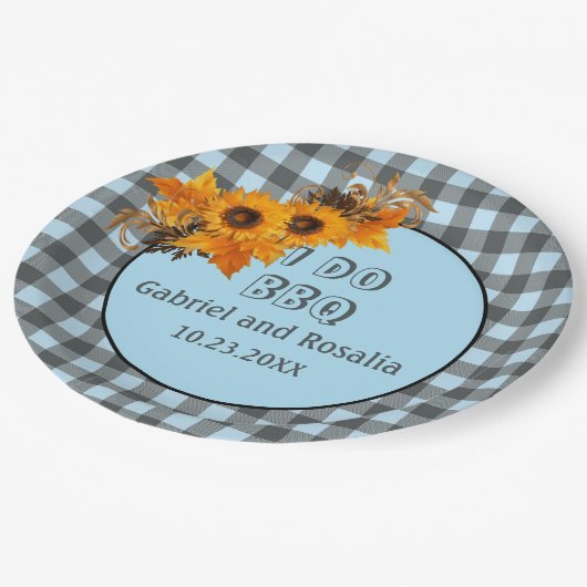 Zonnebloem en Blauwe Buffalo Checkgement Party Papieren Bordje (Gekanteld)