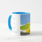 Zonnebloem en blauwe hemden mok (Voorkant links)