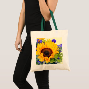 Zonnebloem en Blauwe Statice Tote Bag