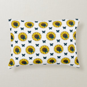Zonnebloem en blauwe vlinder accent kussen