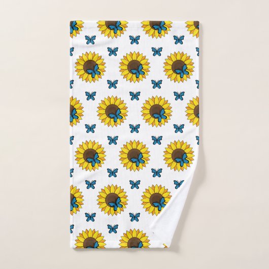 Zonnebloem en blauwe vlinder bad handdoek (Handdoek)