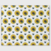Zonnebloem en blauwe vlinder cadeaupapier (Vlak)