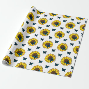 Zonnebloem en blauwe vlinder cadeaupapier