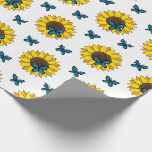 Zonnebloem en blauwe vlinder cadeaupapier (Hoek)