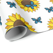 Zonnebloem en blauwe vlinder cadeaupapier (Rol Hoek)