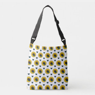 Zonnebloem en blauwe vlinder crossbody tas