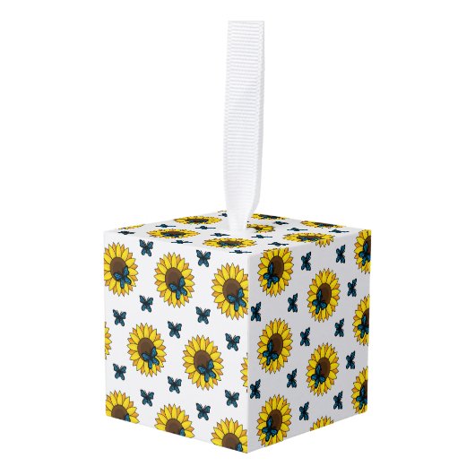 Zonnebloem en blauwe vlinder decoratie (Voorkant hoekig)