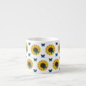 Zonnebloem en blauwe vlinder espresso kop (Voorkant)