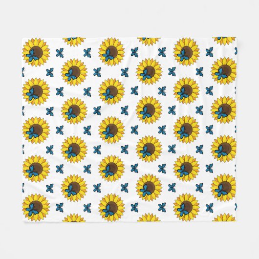 Zonnebloem en blauwe vlinder fleece deken (Voorkant (Horizontaal))