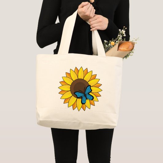 Zonnebloem en blauwe vlinder grote tote bag (Voorkant (product))