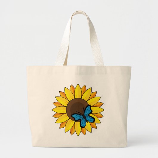 Zonnebloem en blauwe vlinder grote tote bag (Voorkant)