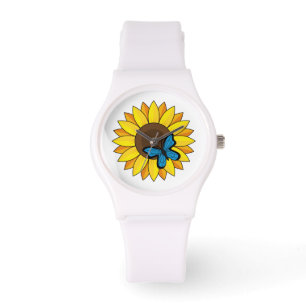 Zonnebloem en blauwe vlinder horloge