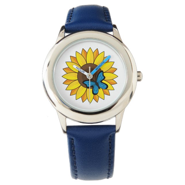 Zonnebloem en blauwe vlinder horloge (Voorkant)