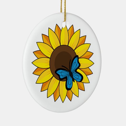 Zonnebloem en blauwe vlinder keramisch ornament (Rechts)