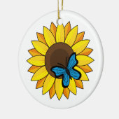 Zonnebloem en blauwe vlinder keramisch ornament (Links)