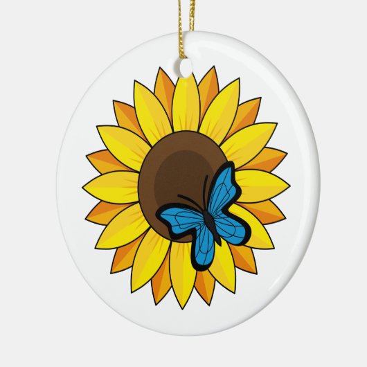 Zonnebloem en blauwe vlinder keramisch ornament (Links)