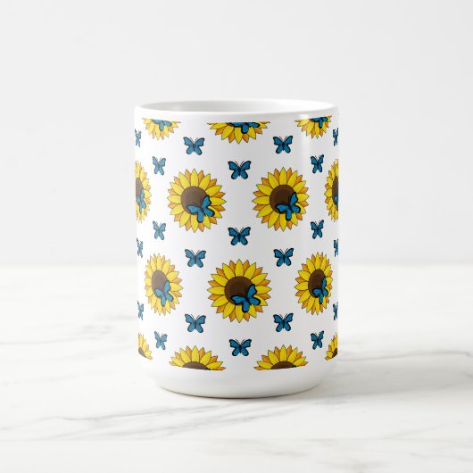 Zonnebloem en blauwe vlinder koffiemok (Center)