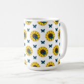 Zonnebloem en blauwe vlinder koffiemok (Voorkant rechts)
