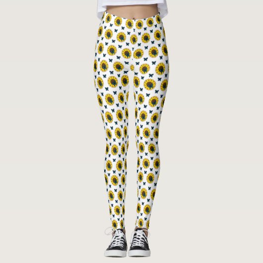Zonnebloem en blauwe vlinder leggings (Voorkant)