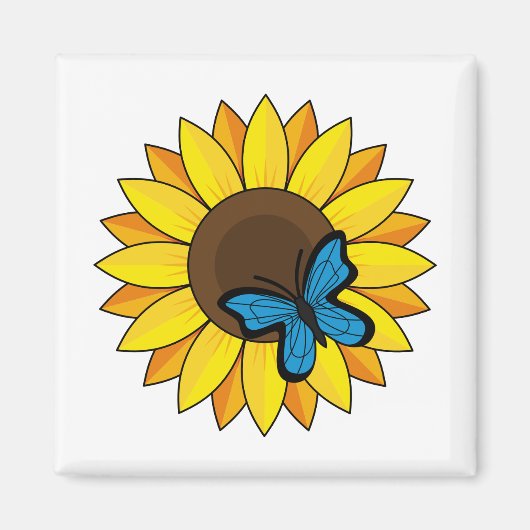 Zonnebloem en blauwe vlinder magneet (Voorkant)