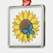 Zonnebloem en blauwe vlinder metalen ornament (Links)
