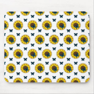 Zonnebloem en blauwe vlinder muismat