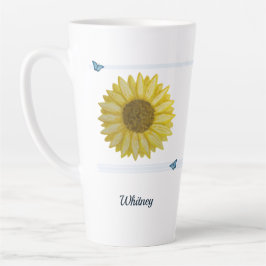 Zonnebloem en Blauwe Vlinder Schrift Latte Mok