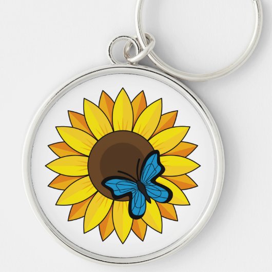 Zonnebloem en blauwe vlinder sleutelhanger (Voorkant)
