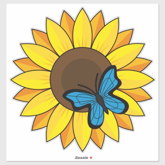 Zonnebloem en blauwe vlinder sticker (Vel)