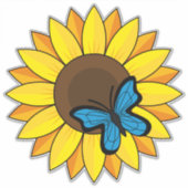 Zonnebloem en blauwe vlinder sticker (Voorkant)