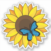 Zonnebloem en blauwe vlinder sticker (Voorkant)