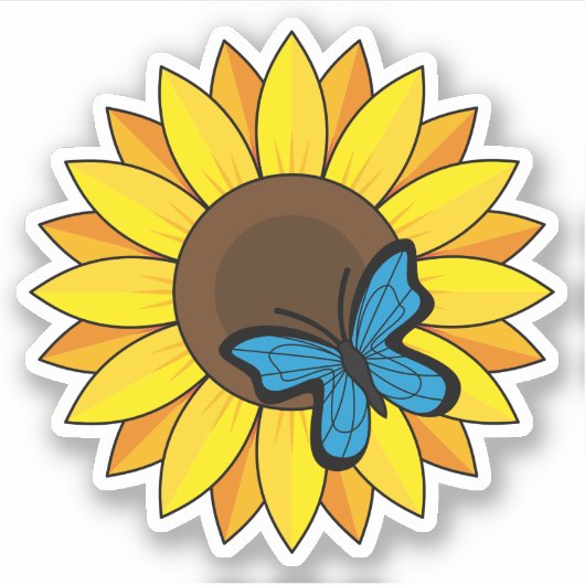 Zonnebloem en blauwe vlinder sticker (Voorkant)