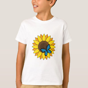 Zonnebloem en blauwe vlinder t-shirt