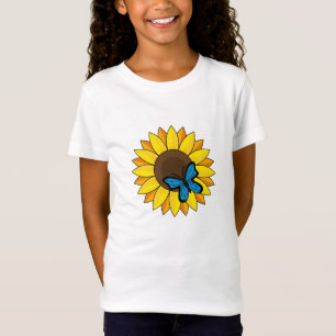 Zonnebloem en blauwe vlinder t-shirt