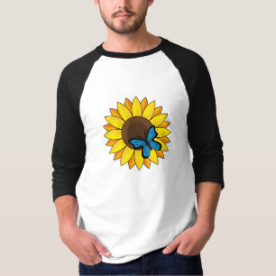Zonnebloem en blauwe vlinder t-shirt