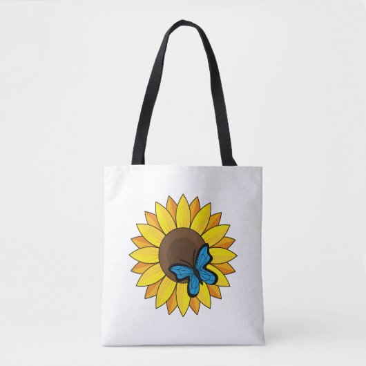 Zonnebloem en blauwe vlinder tote bag (Voorkant)