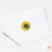 Zonnebloem en blauwe vlinder vierkante sticker (Envelop)