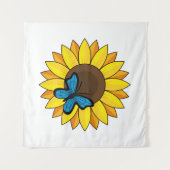 Zonnebloem en blauwe vlinder wandkleed (Voorkant (horizontaal))