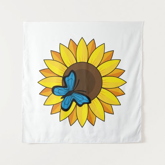 Zonnebloem en blauwe vlinder wandkleed (Voorkant (horizontaal))