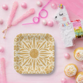 Zonnebloem en bloemenprint papieren bord (Feest)