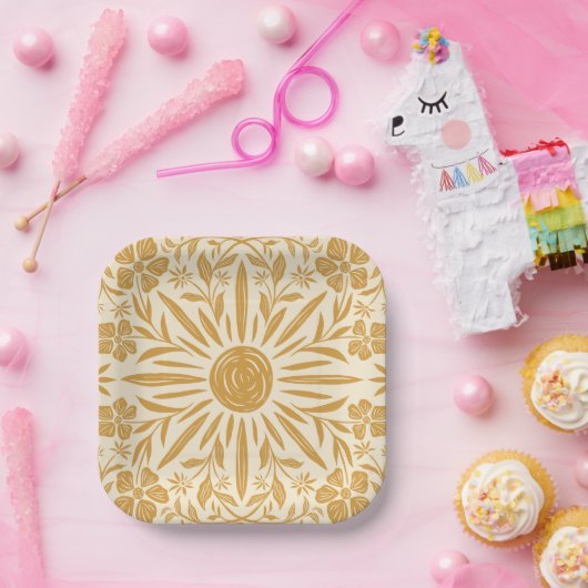 Zonnebloem en bloemenprint papieren bord (Feest)