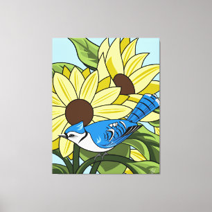 Zonnebloem en Bluejay Canvas Afdruk