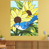 Zonnebloem en Bluejay Canvas Afdruk (Insitu (Woonkamer))