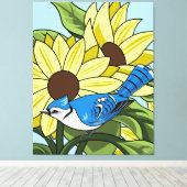 Zonnebloem en Bluejay Canvas Afdruk (Insitu (Houten vloer))