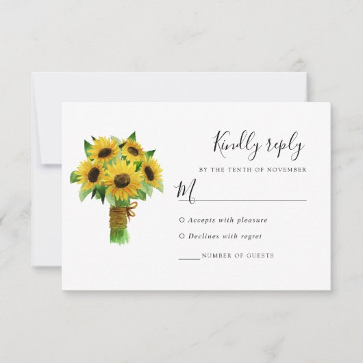 Zonnebloem en blush blauwe bruiloft reactie kaart (Voorkant)
